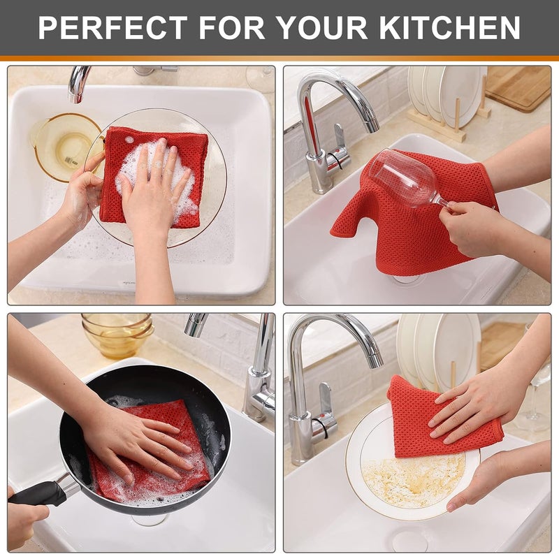 Kitinjoy 100% Cotton Kitchen Dish Cloths, 6 Pack Waffle Weave Ultra Soft Absorbent Dish Towels for Drying Dishes Quick Drying Kitchen Towels Dish Rags, 12 X 12 Inches, Brick Red - Image 4