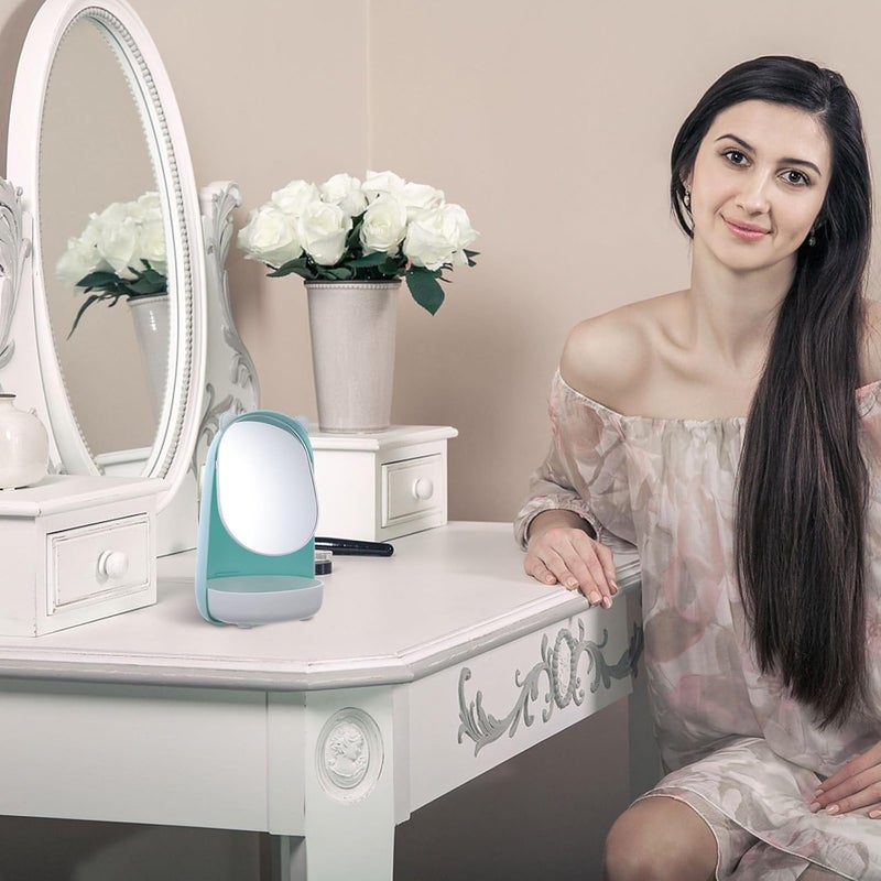 مرآة تواليت سييو الجميلة القابلة للوقوف، مرآة مكياج سطح المكتب الزرقاء، طاولة تواليت نسائية للاستخدام المنزلي - Image 3