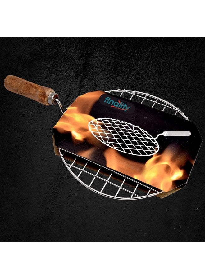 finality Stainless Steel Small Papad Roaster Chapati Roti Jali With Wooden Handle roaster grill for gas (Pack of 1) - Image 3