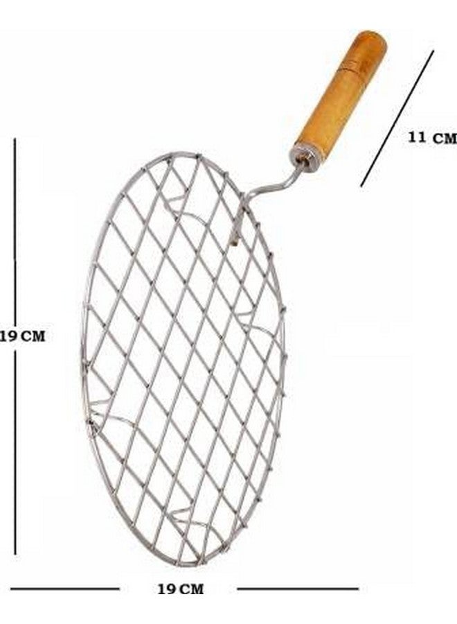 finality Stainless Steel Small Papad Roaster Chapati Roti Jali With Wooden Handle roaster grill for gas (Pack of 1) - Image 2