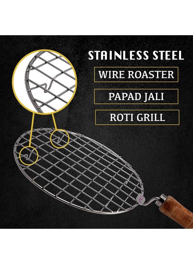 finality Stainless Steel Small Papad Roaster Chapati Roti Jali With Wooden Handle roaster grill for gas (Pack of 1) - Image 4