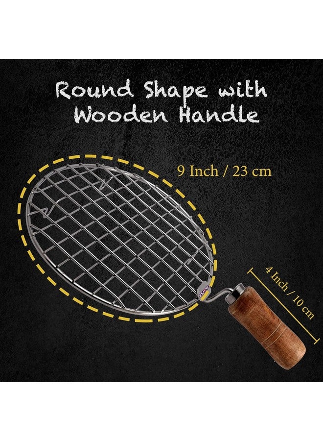 finality Stainless Steel Small Papad Roaster Chapati Roti Jali With Wooden Handle roaster grill for gas (Pack of 1) - Image 5