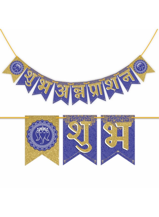 WOBBOX Annaprashan Photo Booth Party Props with Bunting Banner Hindi Font Shubh Annaprashan Dark Blue & Golden Color, Annaprashan Decoration Item - Image 4