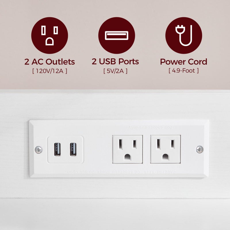 MAHANCRIS عربة طابعة صناعية MAHANCRIS، حامل طابعة متحرك من 3 طبقات، عربة متحركة مع 2 مخرج AC و 2 منفذ USB، حامل طابعة منزلي مع 2 خطاف، للمكتب، غرفة المعيشة، أبيض PTWT40E01 - Image 5