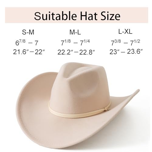 Lanzom Women Men Retro Felt Wide Brim Western Cowboy Cowgirl Hat Dress Up Hat with Wind Lanyard (Beige,Medium-Large) - Image 2