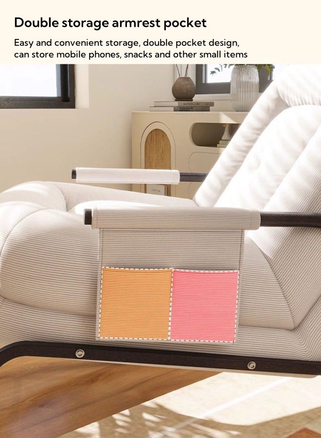 Recliner Chair Corduroy Upholstered Rocking Chair Modern Ergonomic Rocker Accent Rocker Armchair Adjustable Backrest and Side Pocket Comfy Side Chair for Living Room  Bedroom (White) - Image 5