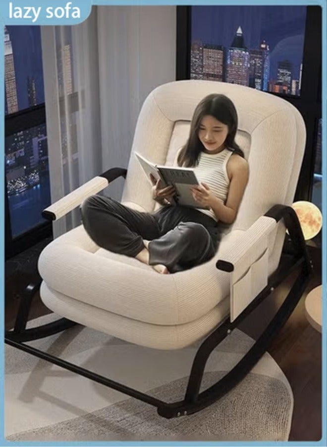 Recliner Chair Corduroy Upholstered Rocking Chair Modern Ergonomic Rocker Accent Rocker Armchair Adjustable Backrest and Side Pocket Comfy Side Chair for Living Room  Bedroom (White) - Image 1