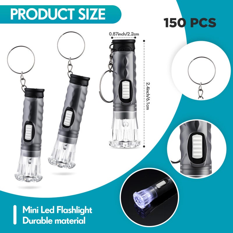 Jexine 150 Pcs Mini Flashlight Keychain, Assorted Colors Portable LED Flashlight, Handheld Plastic Keychain Flashlights, LED Key Chains for Halloween Hiking Camping Cycling Party Favor (Black) - Image 2