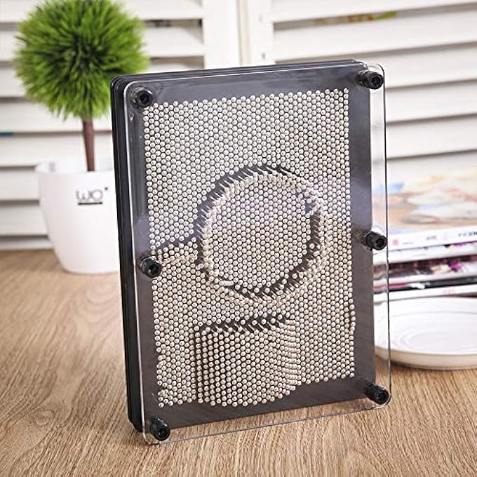 LXS 3D Metal Pin Art Board Game Toy Large Size Classic Pin Impression Desk Toys Sculpture for Children Adults 6 x 8 inches Silver - Image 3