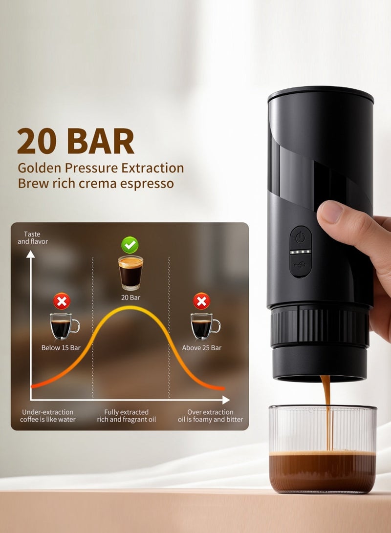 Brutelle Portable Espresso Coffee Machine 20Bar | Dual Brewing: Capsule & Ground Coffee｜ Type-C Fast Charging｜Rechargeable 1500mAh (60 Cups)  | IPX5 Waterproof｜Ideal for Travel/Camping/Office/Coffee Corner (Heating Function Not Included) - Image 4