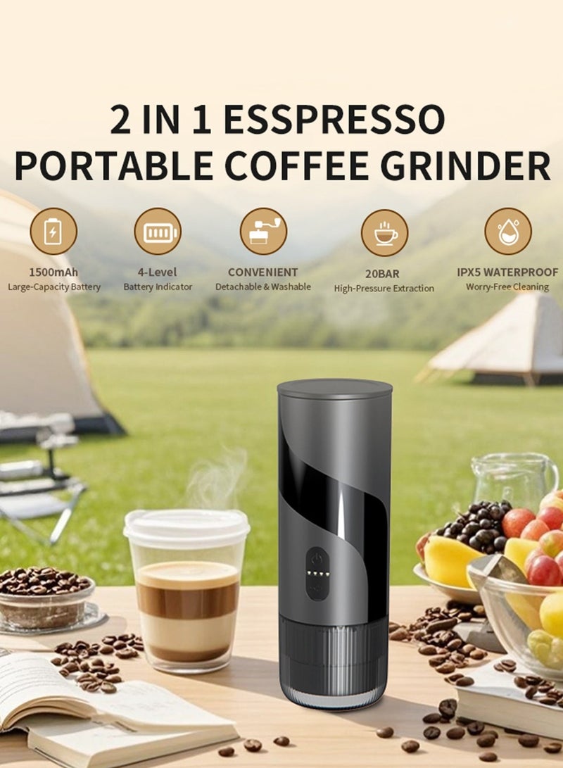 Brutelle Portable Espresso Coffee Machine 20Bar | Dual Brewing: Capsule & Ground Coffee｜ Type-C Fast Charging｜Rechargeable 1500mAh (60 Cups)  | IPX5 Waterproof｜Ideal for Travel/Camping/Office/Coffee Corner (Heating Function Not Included) - Image 3