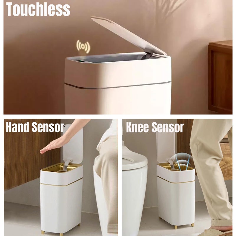 LALASTAR 2-Pack Automatic Bathroom Trash Can with Lid, Slim Motion Sensor Garbage Can, Waterproof Touchless Trash Bin, Smart Trashcan for Bedroom, Living Room, Narrow Space, 2.3 Gallon, White+Gold Trim - Image 4