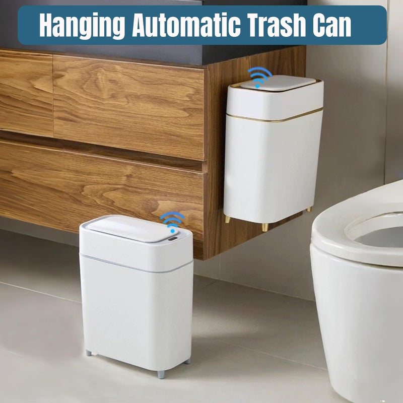 LALASTAR 2-Pack Automatic Bathroom Trash Can with Lid, Slim Motion Sensor Garbage Can, Waterproof Touchless Trash Bin, Smart Trashcan for Bedroom, Living Room, Narrow Space, 2.3 Gallon, White+Gold Trim - Image 5