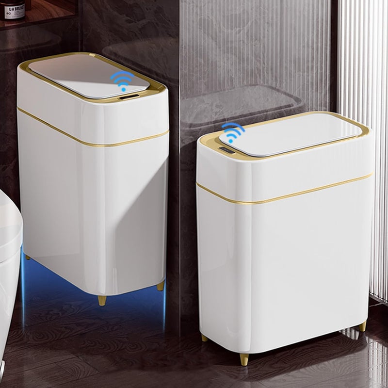 LALASTAR 2-Pack Automatic Bathroom Trash Can with Lid, Slim Motion Sensor Garbage Can, Waterproof Touchless Trash Bin, Smart Trashcan for Bedroom, Living Room, Narrow Space, 2.3 Gallon, White+Gold Trim - Image 1