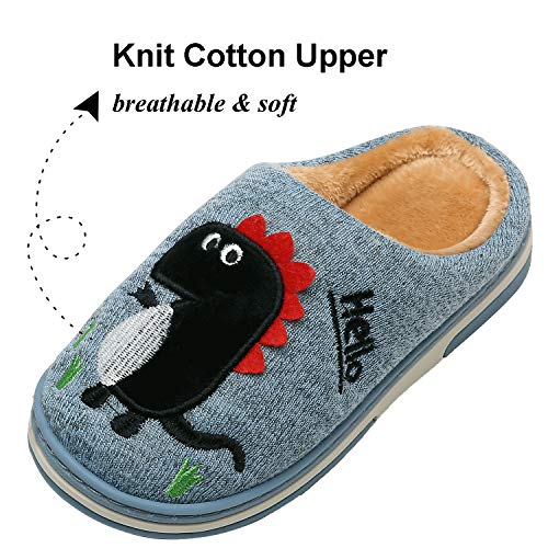 INMINPIN Boys Girls Cozy House Slippers Warm Plush Winter Cotton Slipper Kids Cute Dinosaur Indoor Shoes Non-Slip,Blue,3/4 Big Kid - Image 3