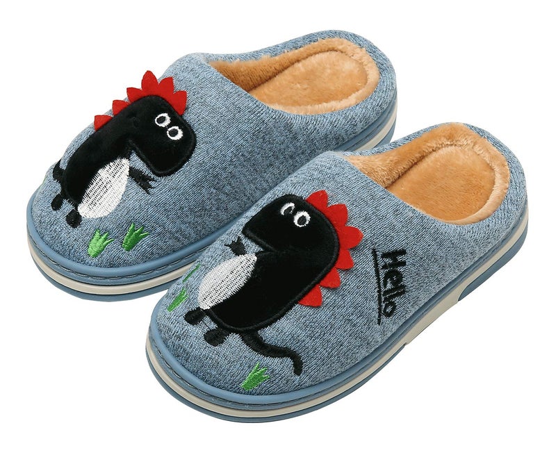 INMINPIN Boys Girls Cozy House Slippers Warm Plush Winter Cotton Slipper Kids Cute Dinosaur Indoor Shoes Non-Slip,Blue,3/4 Big Kid - Image 1