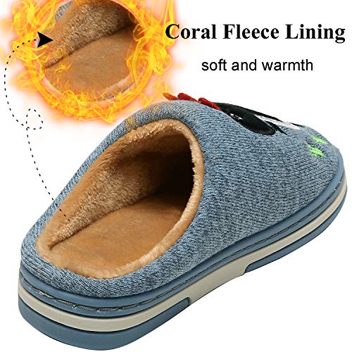 INMINPIN Boys Girls Cozy House Slippers Warm Plush Winter Cotton Slipper Kids Cute Dinosaur Indoor Shoes Non-Slip,Blue,3/4 Big Kid - Image 4