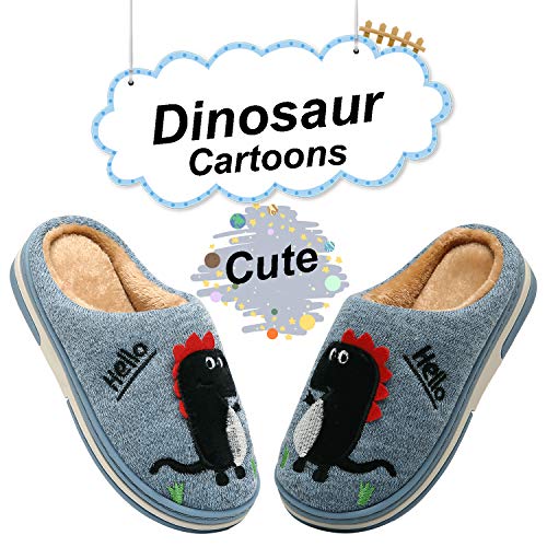 INMINPIN Boys Girls Cozy House Slippers Warm Plush Winter Cotton Slipper Kids Cute Dinosaur Indoor Shoes Non-Slip,Blue,3/4 Big Kid - Image 5