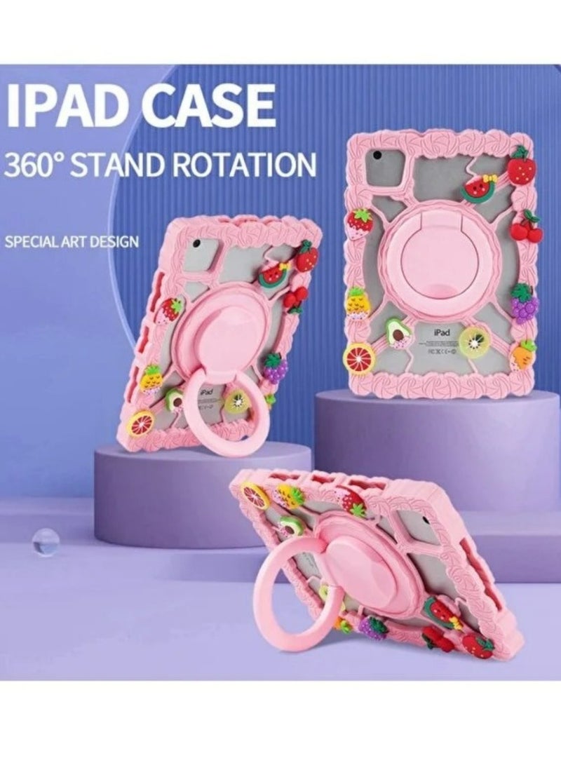 حافظة تابلت للأطفال عالمية مع حامل وفواكه، حافظة واقية لأجهزة 9-10 و 11 بوصة، حافظة سيليكون قابلة للتعديل وقابلة للغسل عالمية لجهاز iPad//تابلت (9-10 و 11 بوصة) متعددة الألوان - Image 1