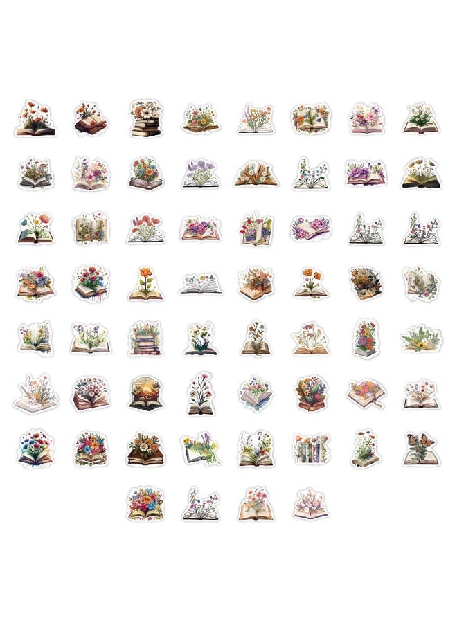 NIBEMINENT 60 Pcs Flowers Growing From Books Deco Kit Waterproof Stickers, High Definition Printing Bright Colors, Suitable for Laptop Skateboard Luggage Water Bottle Guitar DIY - Image 3