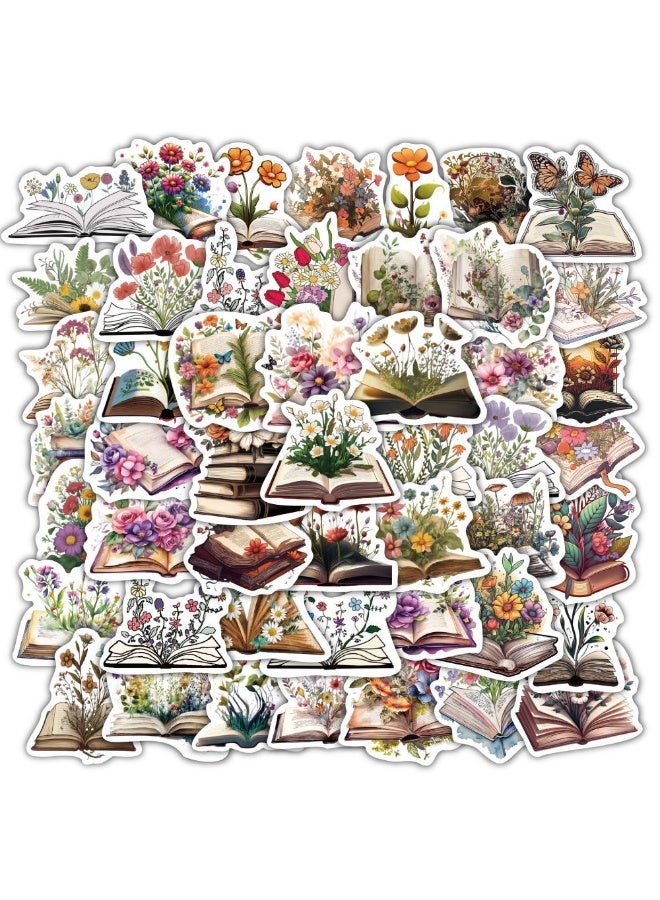 NIBEMINENT 60 Pcs Flowers Growing From Books Deco Kit Waterproof Stickers, High Definition Printing Bright Colors, Suitable for Laptop Skateboard Luggage Water Bottle Guitar DIY - Image 2
