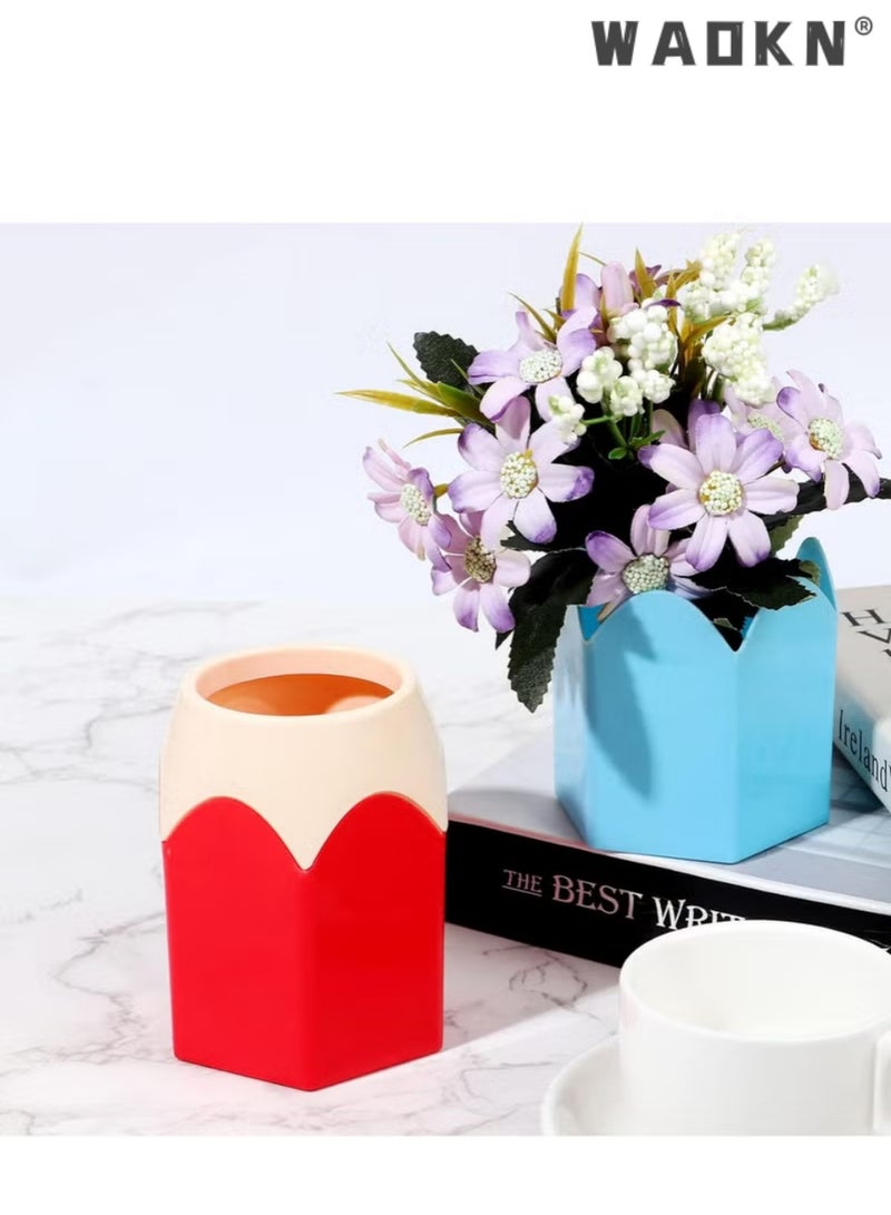 دبليو أيه أو كي أن 4 قطع قلم رصاص على شكل وعاء حاملين القلم ، قلم رصاص تخزين منظم مكتب المكتب اكسسوارات كأس الإمدادات المدرسية المكتب المنزلي - Image 2