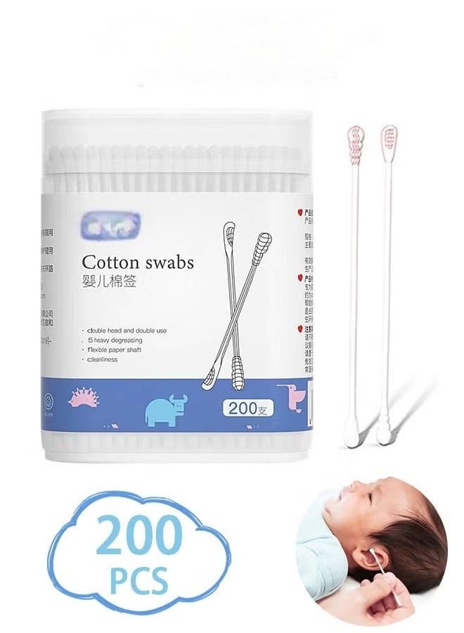 Beauenty 200 Pcs Baby Cotton Swabs, Double-ended Paper Cotton Buds with Ear Scoop and Spiral, for Personal Care and Cleaning - Image 1