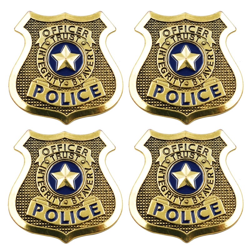 4 Pack Police Badge, Metal Sheriff pin for Adult, Cowboy Party Decoration School Carnival Prizes, Party Bag Gift Fillers, 2.5 Inches, Metal, no gemstone - Image 1