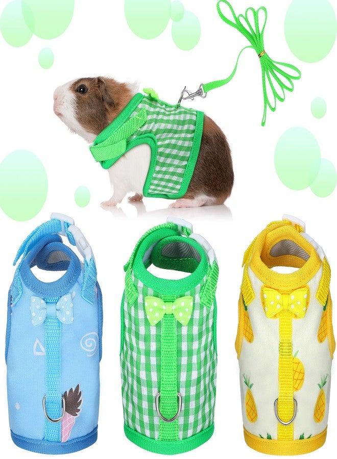 Weewooday 3 Pieces Guinea Pig Harness with Leash Small Pet Harness Fruit Plaid Pattern Adjustable Padded Walking Vest for Pet Hamster Squirrel Animals(Pineapple, Blue, Green Plaid,Medium) - Image 1