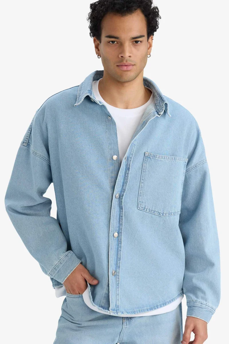 ديفاكتو Oversize Fit Denim Long Sleeve Shirt
