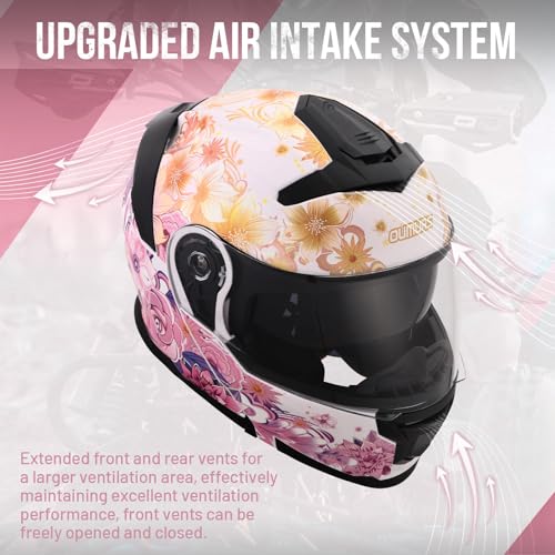 OUMURS Pink Modular Motorcycle Helmets Full Face Flip up Street Bike Motorcycle Helmet for Unisex Adult Flower Sea - M - Image 3