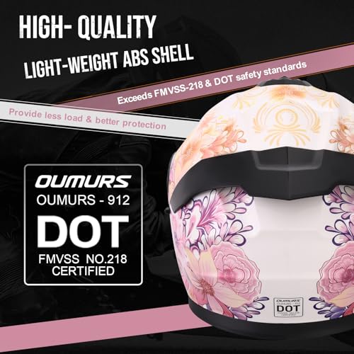 OUMURS Pink Modular Motorcycle Helmets Full Face Flip up Street Bike Motorcycle Helmet for Unisex Adult Flower Sea - M - Image 4