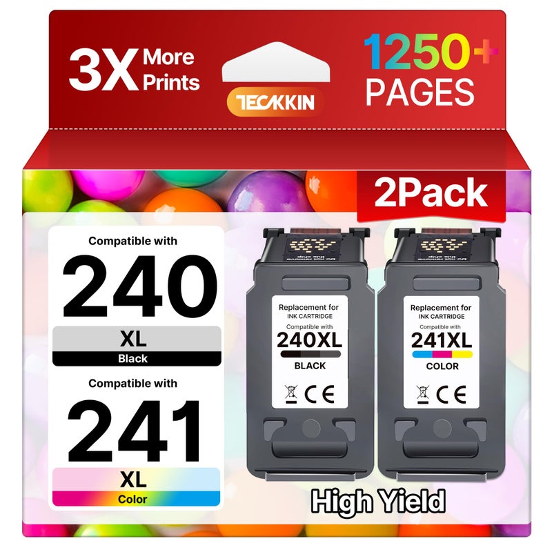 TECKKIN PG240XLCL241XL Ink Cartridges Replacement for Canon 240XL 241XL Combo Pack 240 241 Printer Ink for PIXMA MG3620 MG3600 MG3120 TS5100 MG3220 MG3520 MG2120 MX472 1 Black 1 TriColor - Image 2