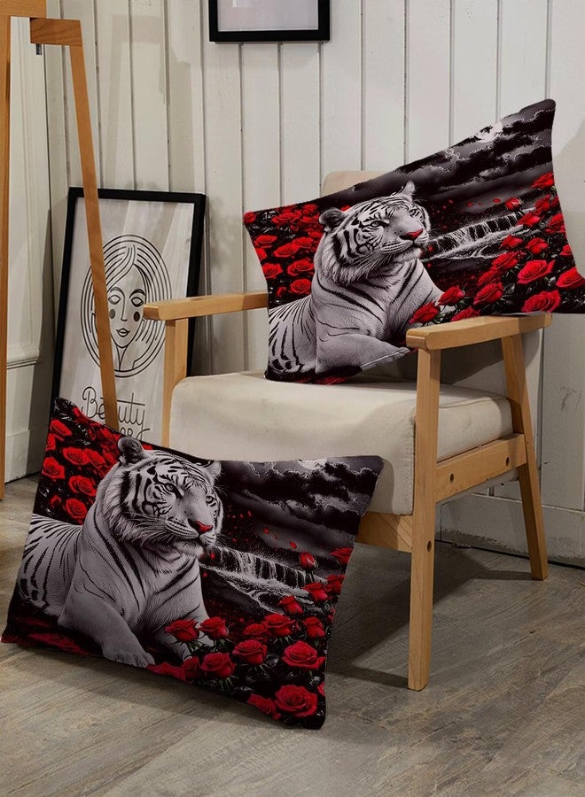 VTKON Kids Tiger Comforter Set Full Size, White Tiger Wild Animal 3 Pcs Bedding for Kids and Adults Beautiful 3D Red Rose Flower and Tiger Print Soft Comforter Set for Bedroom Bed Decor - Image 5