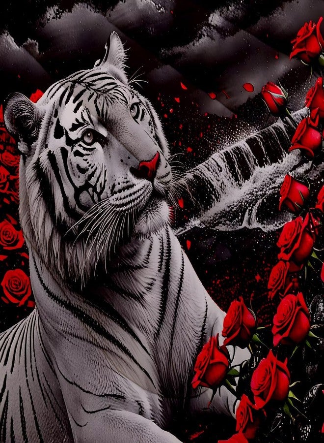 VTKON Kids Tiger Comforter Set Full Size, White Tiger Wild Animal 3 Pcs Bedding for Kids and Adults Beautiful 3D Red Rose Flower and Tiger Print Soft Comforter Set for Bedroom Bed Decor - Image 4