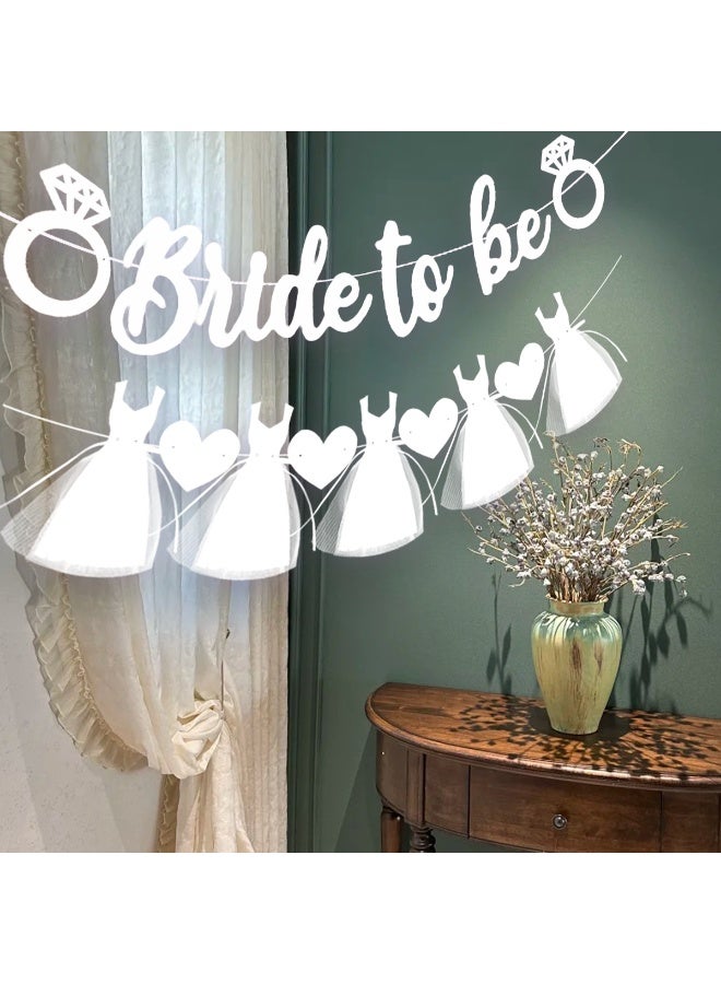Bride to be Banner Decorations, Wedding Dress Banner for Bridal Shower Wedding Engagement Party Decorations Supplies (White) - Image 1