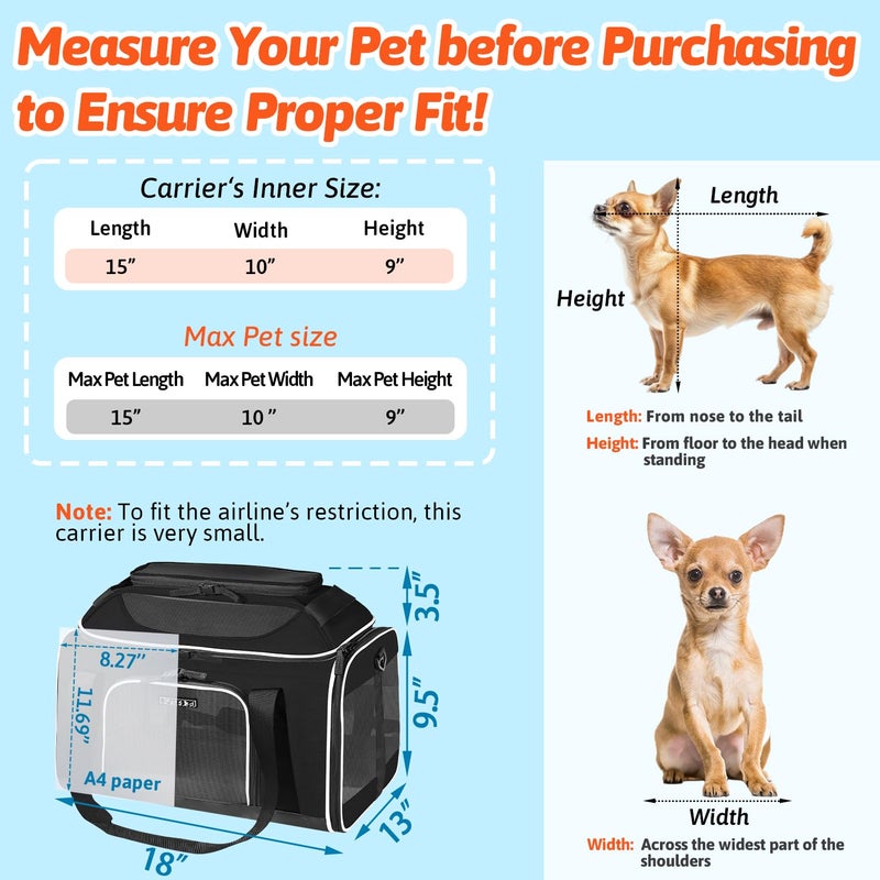 Petskd Top-Expandable Pet Carrier 18x13x9.5 Inches Southwest Airline Approved, Soft-Sided Carrier for Small Cats and Dogs with Locking Safety Zippers and Anti-Scratch Mesh(Black) - Image 3