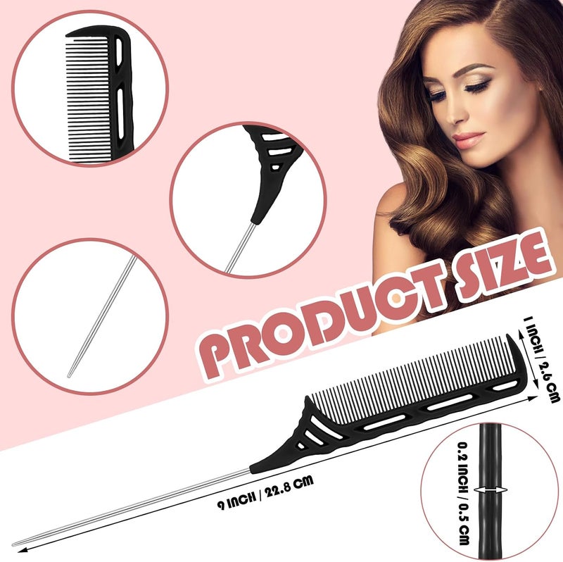 Yoande 12 Pcs Weaving Winding Combs 9 Inch Foiling Combs Rat Tail Comb with Steel Pin Heat Resistant Teasing Parting Combs for Professional Hair Stylists Braids Highlighting Winding Hair - Image 2