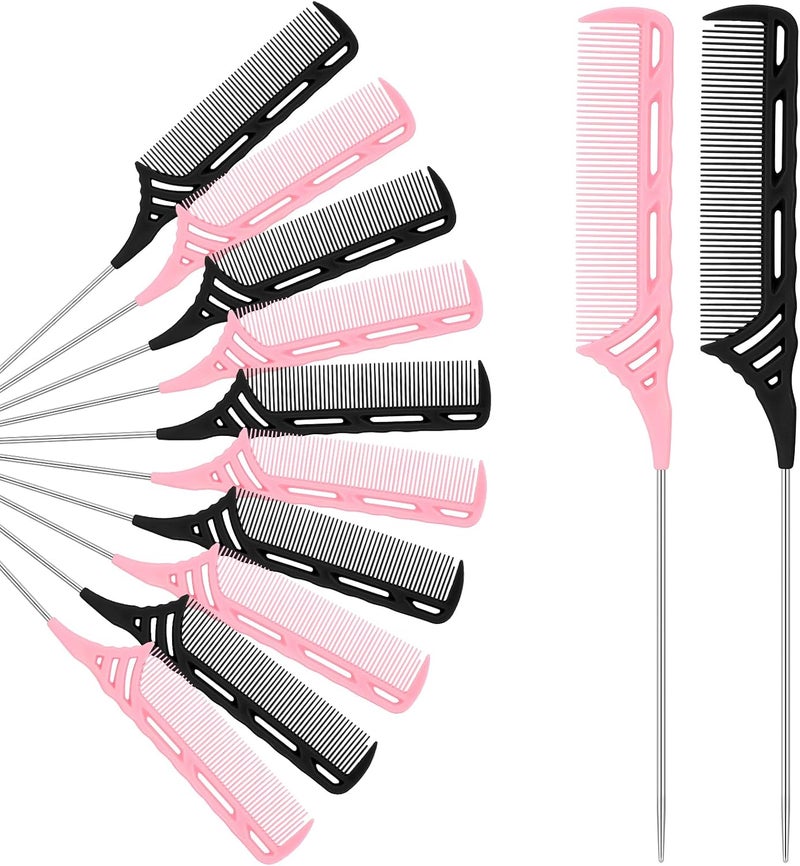 Yoande 12 Pcs Weaving Winding Combs 9 Inch Foiling Combs Rat Tail Comb with Steel Pin Heat Resistant Teasing Parting Combs for Professional Hair Stylists Braids Highlighting Winding Hair - Image 1