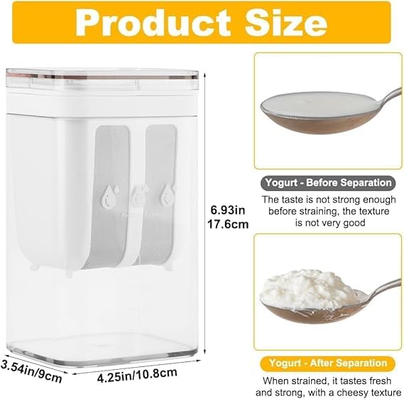 HEVASNEK Yogurt Maker Strainer 1100ml Fine Mesh with Lid Multifunctional Curd Filter for Homemade Yogurt Cheese Thick Greek Yogurt SOYA Milk Paneer - Image 4