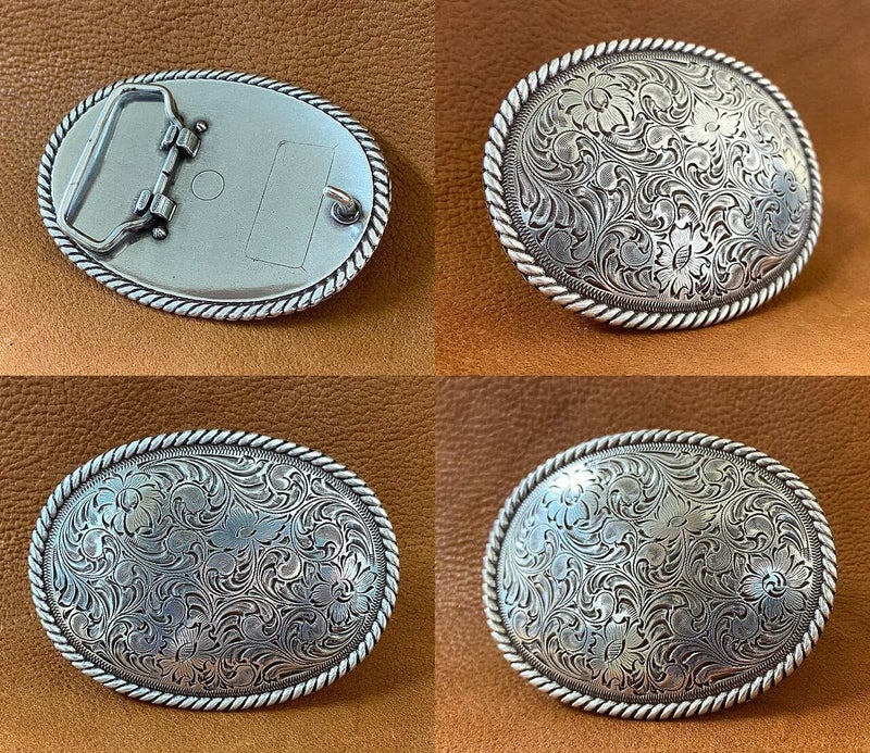 Belts.com H8136 Western Floral Engraved Pattern Rope Edged Belt Buckle Fits 1-1/2"(38mm) Belt (Antique Silver) - Image 4