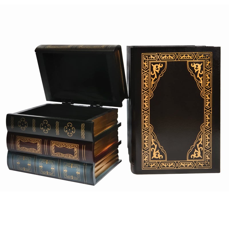 PLAZOTTA 2 Pack Decorative Book Boxes Wooden Antique Book Decorations Vintage Book Storage Box (Style A) - Image 1