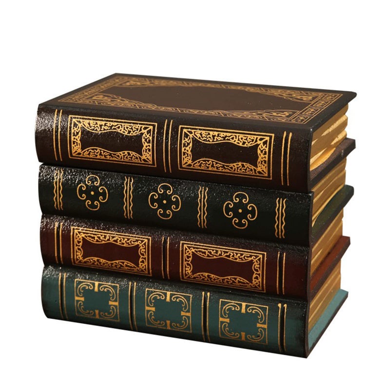 PLAZOTTA 2 Pack Decorative Book Boxes Wooden Antique Book Decorations Vintage Book Storage Box (Style A) - Image 3
