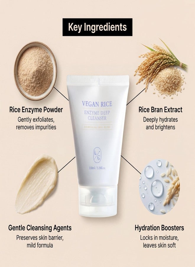 LICORNE Vegan Rice Enzyme Purifying Cleanser (3.38 fl oz) - Exfoliating Face Wash for Pores & Blackheads - Korean Rice Water Foam Cleanser - Deep Pore Purifying & Makeup Remover for Radiant Glow - Image 4