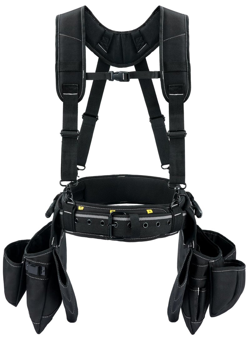 KUNN Tool Belt with Suspenders Professional Framer's Construction Rig with Suspenders and 22 Pockets for Carpenter, Electrician, Roofing,Black - Image 1