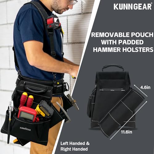KUNN Tool Belt with Suspenders Professional Framer's Construction Rig with Suspenders and 22 Pockets for Carpenter, Electrician, Roofing,Black - Image 4