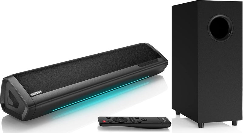 Saiyin Sound Bars for TV with Subwoofer, 2.1 Deep Bass Small Soundbar Monitor Speaker Home Theater Surround System PC Gaming Bluetooth/AUX/Optical Connection, Wall Mountable 17-inch - Image 1