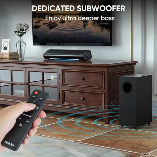 Saiyin Sound Bars for TV with Subwoofer, 2.1 Deep Bass Small Soundbar Monitor Speaker Home Theater Surround System PC Gaming Bluetooth/AUX/Optical Connection, Wall Mountable 17-inch - Image 2