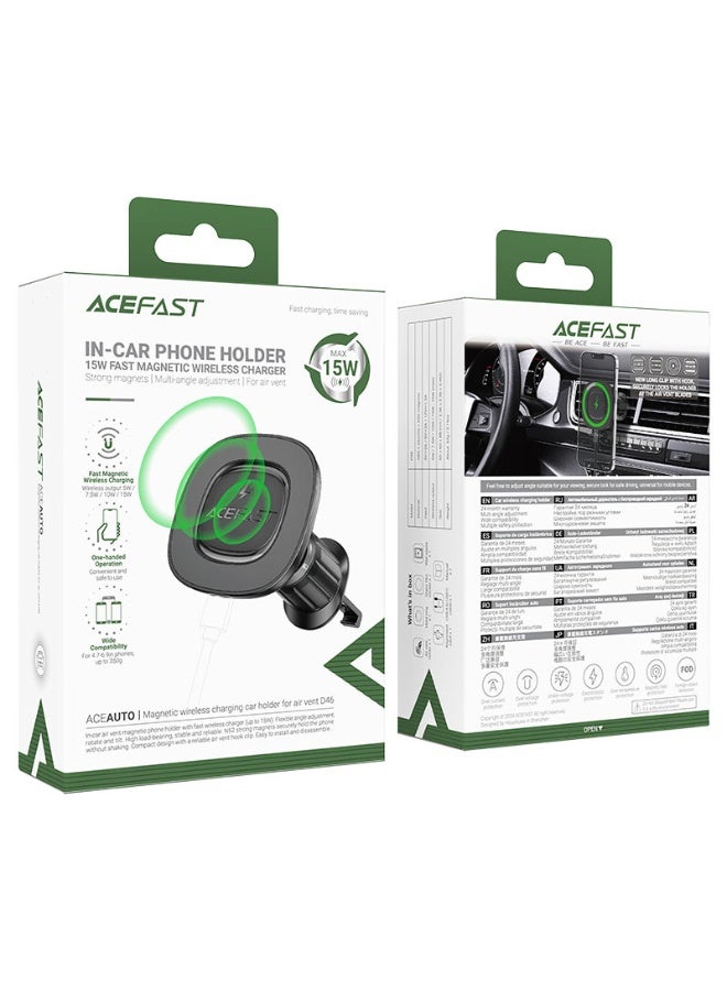 ACEFAST Fast Wireless Charger Magnetic Car Holder D46, Powerful Magnets, Multi-angle Adjustment, New Long Clip With Hook,  Widely Compatible - Black - Image 5