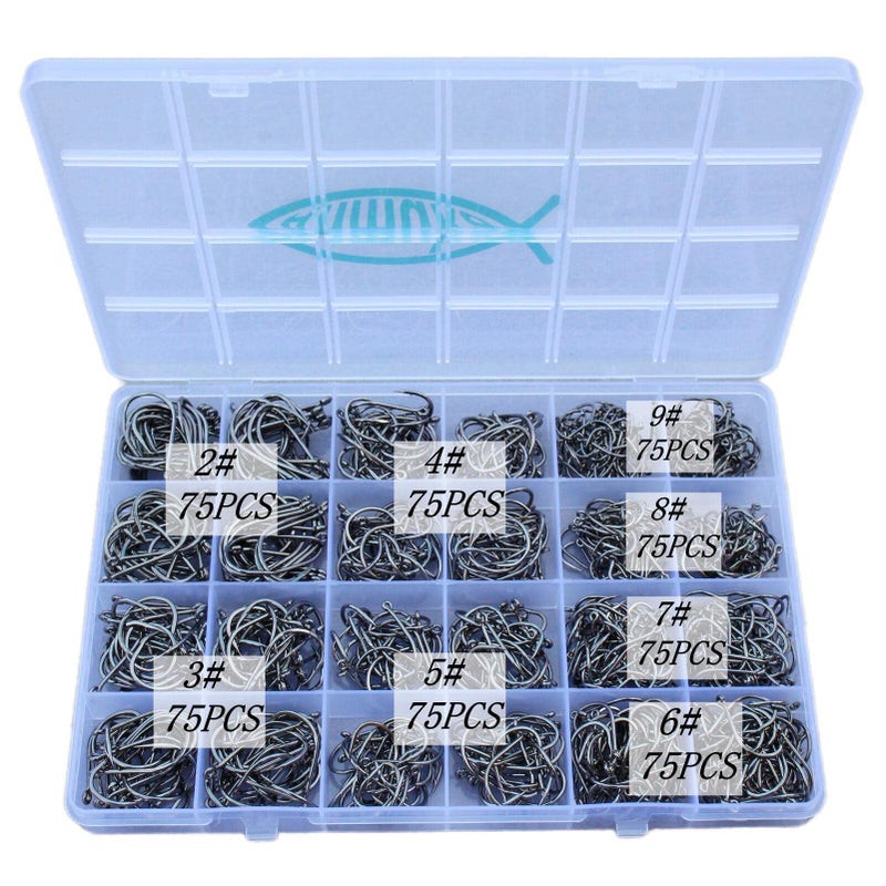 Anmuka Fishing Hooks Freshwater Saltwater Fish Hooks Bulk Fishing Hooks Set 600PCS Worm Catfish Hooks Fish Gear Equipment Supplies (600PCS) - Image 2